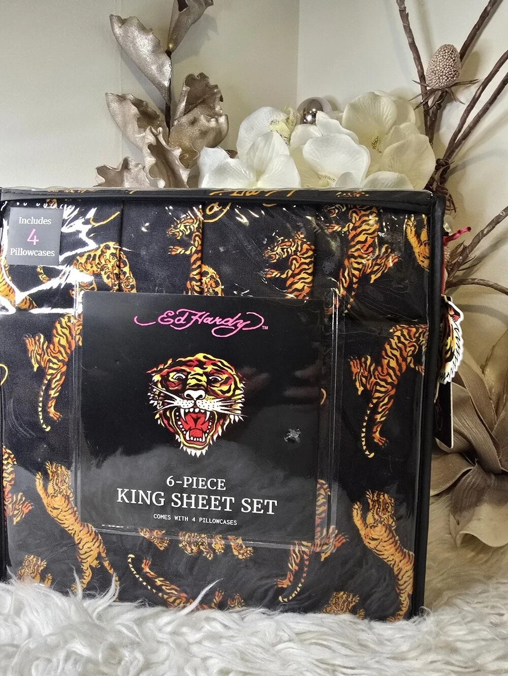 Ed Hardy 6piece King TIGER PRINT Sheet Set Brand new
